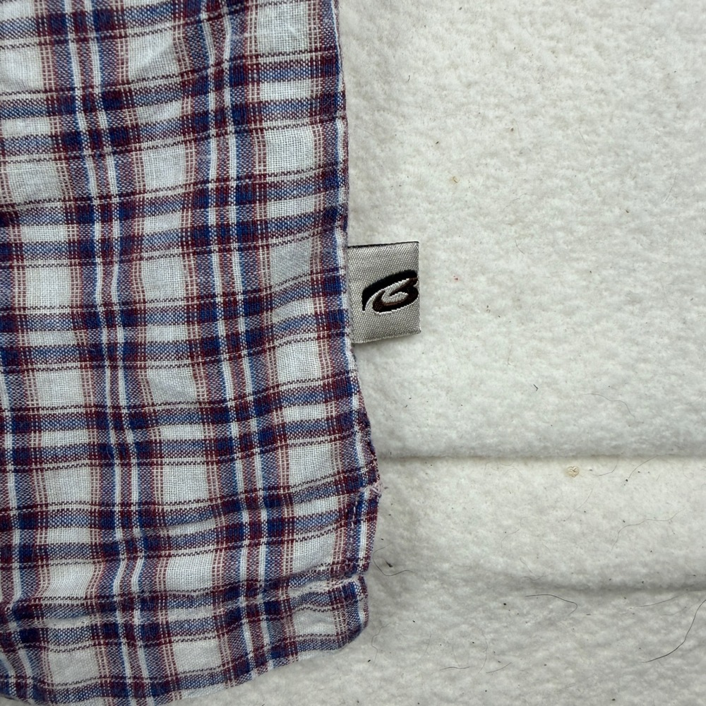 Bugle Boy Mens XXL Plaid Button Up Shirt Short Sleeve Ramie Cotton Blue Red - Picture 5 of 6